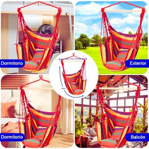 Silla Hamaca Colgante Columpio Con Dos Almohadas Para Jardin Rojo Arcoriris