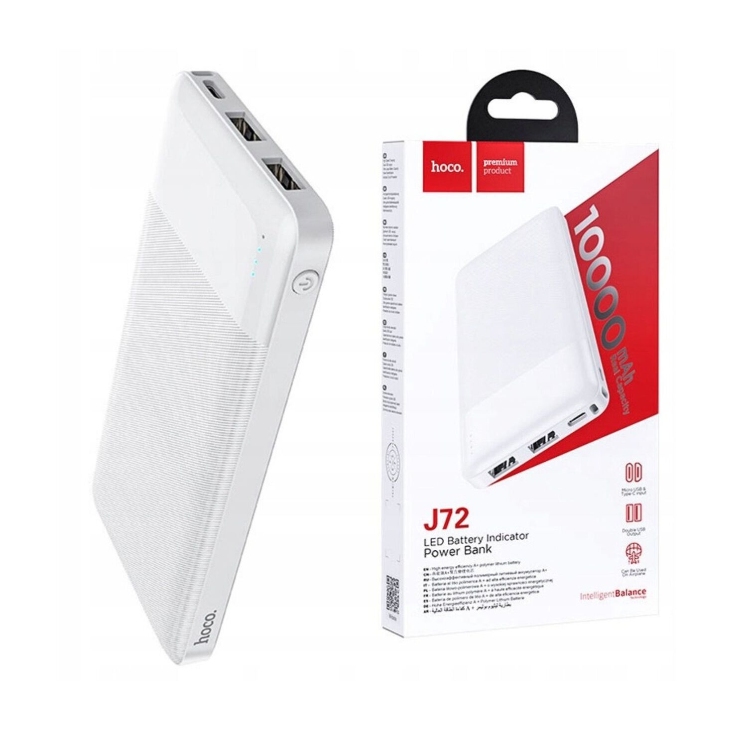 Power Bank Portatil 10000 Mah Blanco Hoco 2 Usb + Usb-c image number 0.0