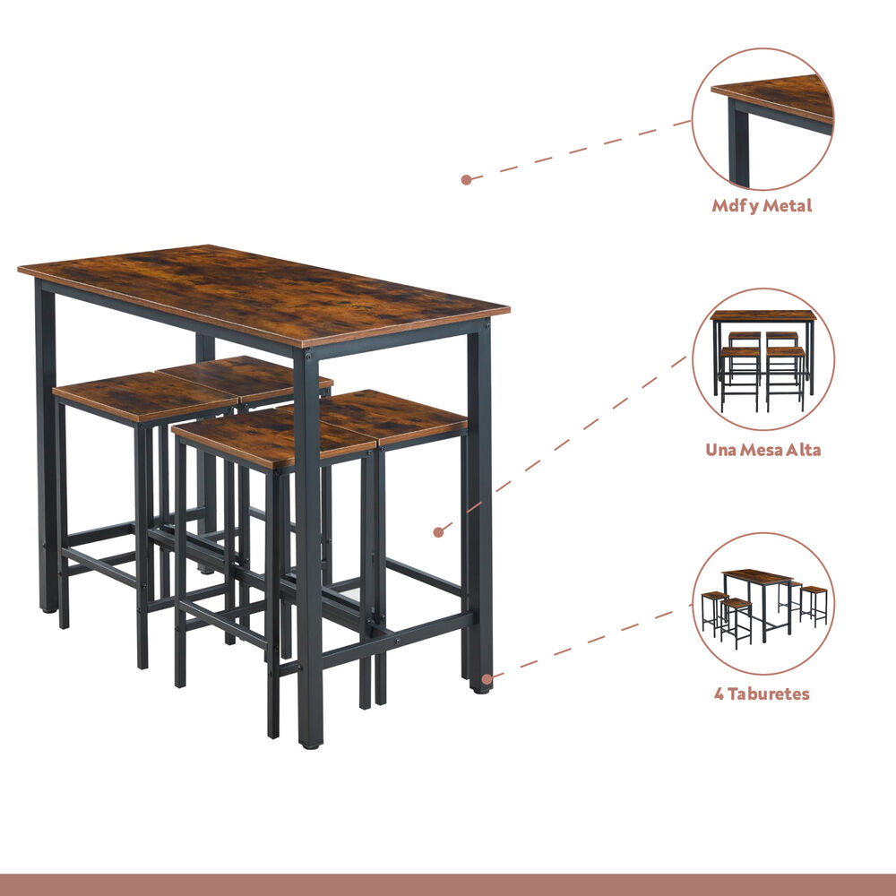 Set De Comedor Para Cocina Con Pisos Taburetes Madera Industrial image number 2.0