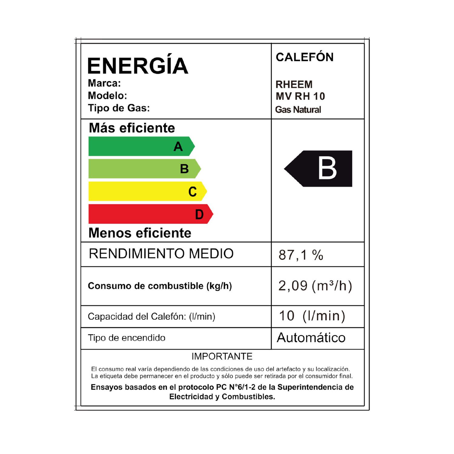 Calefont 10 Litros Gas Natural Tiro Natural Rheem image number 6.0