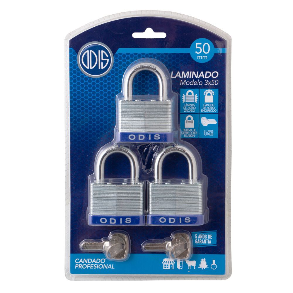 Pack 3 Candados Laminado Odis 50mm - Llaves Iguales image number 10.0