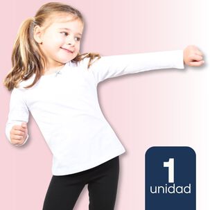 Camiseta Algod&oacute;n Manga Larga Polera Ni&ntilde;a Primera Capa Cuello Redondo Blanca