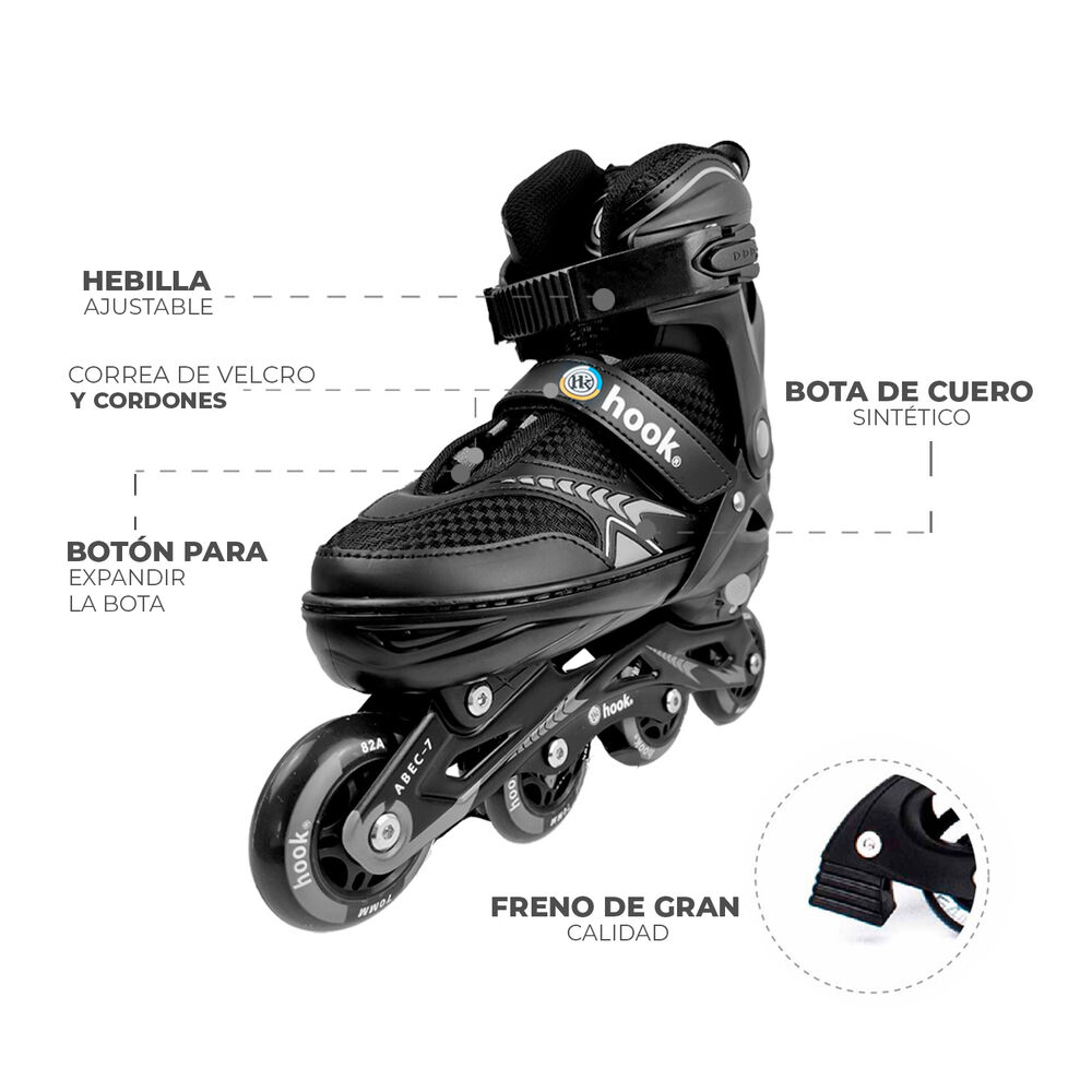 Patines En Linea Extensibles Hook Fitness Negro M (34-37) image number 8.0