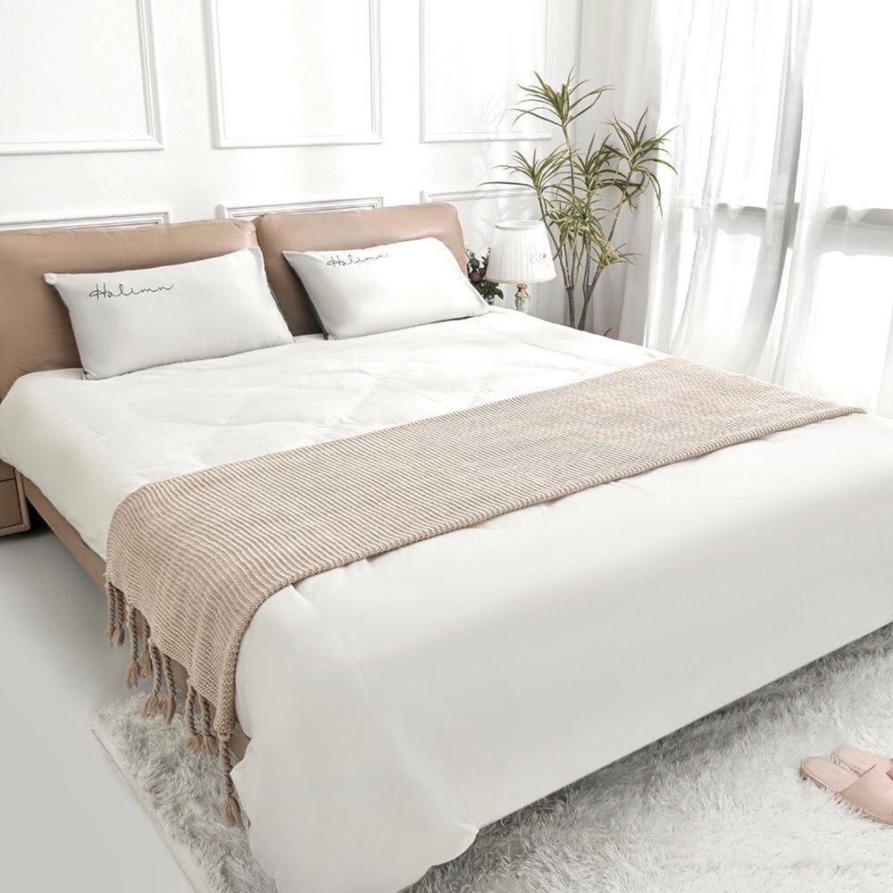 Manta Encaje De Lana Gruesa Tejida A Mano Premium 150x230cm Beige image number 4.0