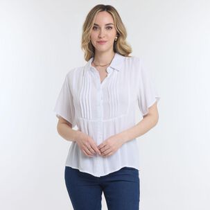 Blusa Lisa Manga Corta Cuello Camisero Bambula Mujer Geeps