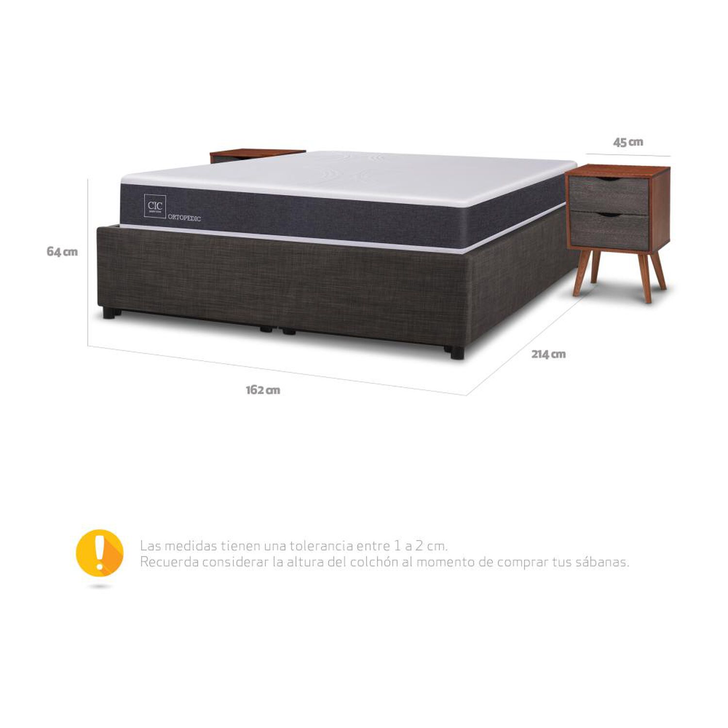 Cama Ba&uacute;l Cic New Ortopedic / 2 Plazas / Base Normal + Velador image number 5.0