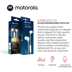Audifonos Motorola Earbuds 3-s In Ear Jack 3.5mm Blanco