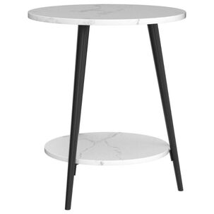 Mesa De Centro Redonda 40*40*52cm Mármol Blanco Con Patas Negras