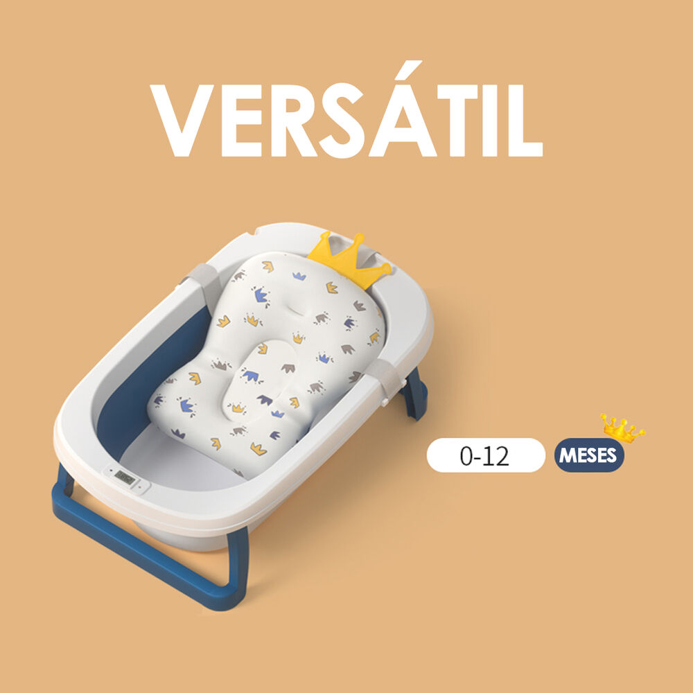 Bañera Plegable Bebé Con Termometro Y Cojín Azul Babymine image number 2.0