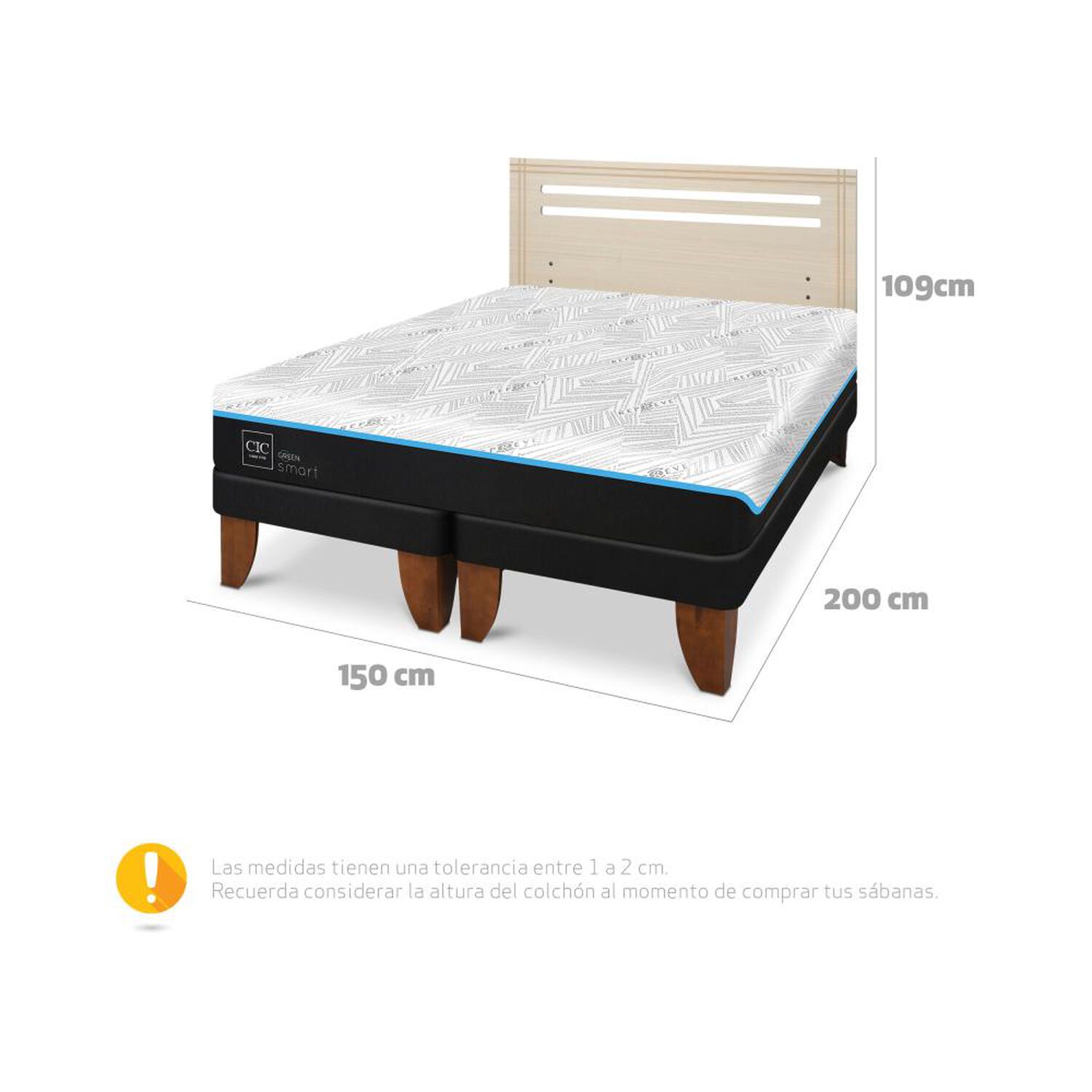 Cama Europea Cic Green Infinity / 2 Plazas / Base Dividida + Respaldo image number 8.0