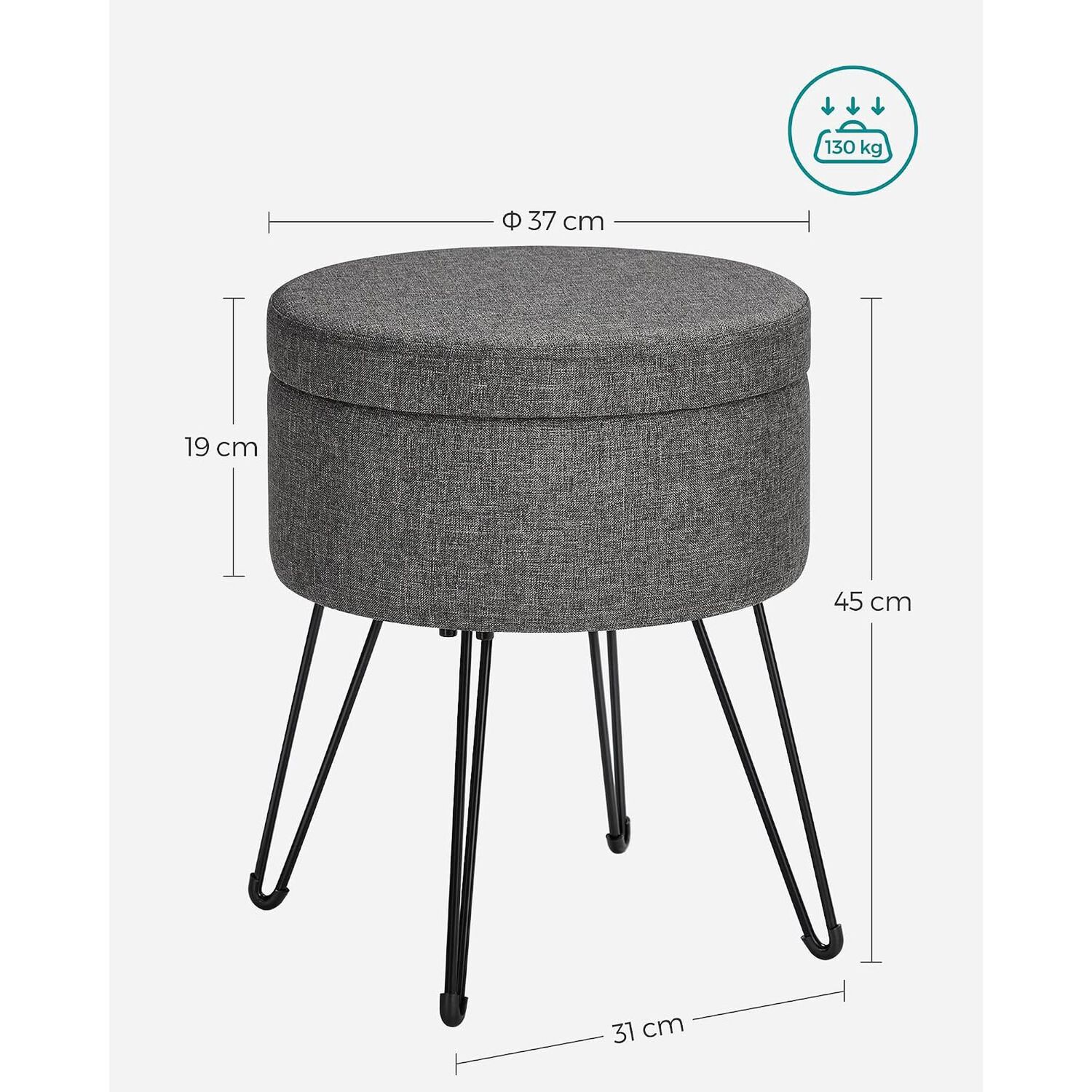 Taburete Puff Songmics Con Almacenaje 51 L Gris Oscuro image number 2.0