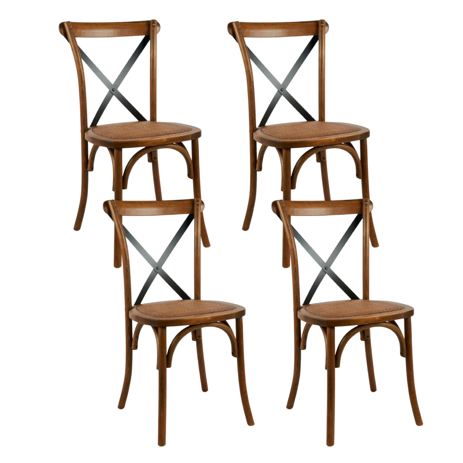 Pack De 4 Sillas Crossback Madera Rattan - Caf&eacute; Vintage image number 0.0