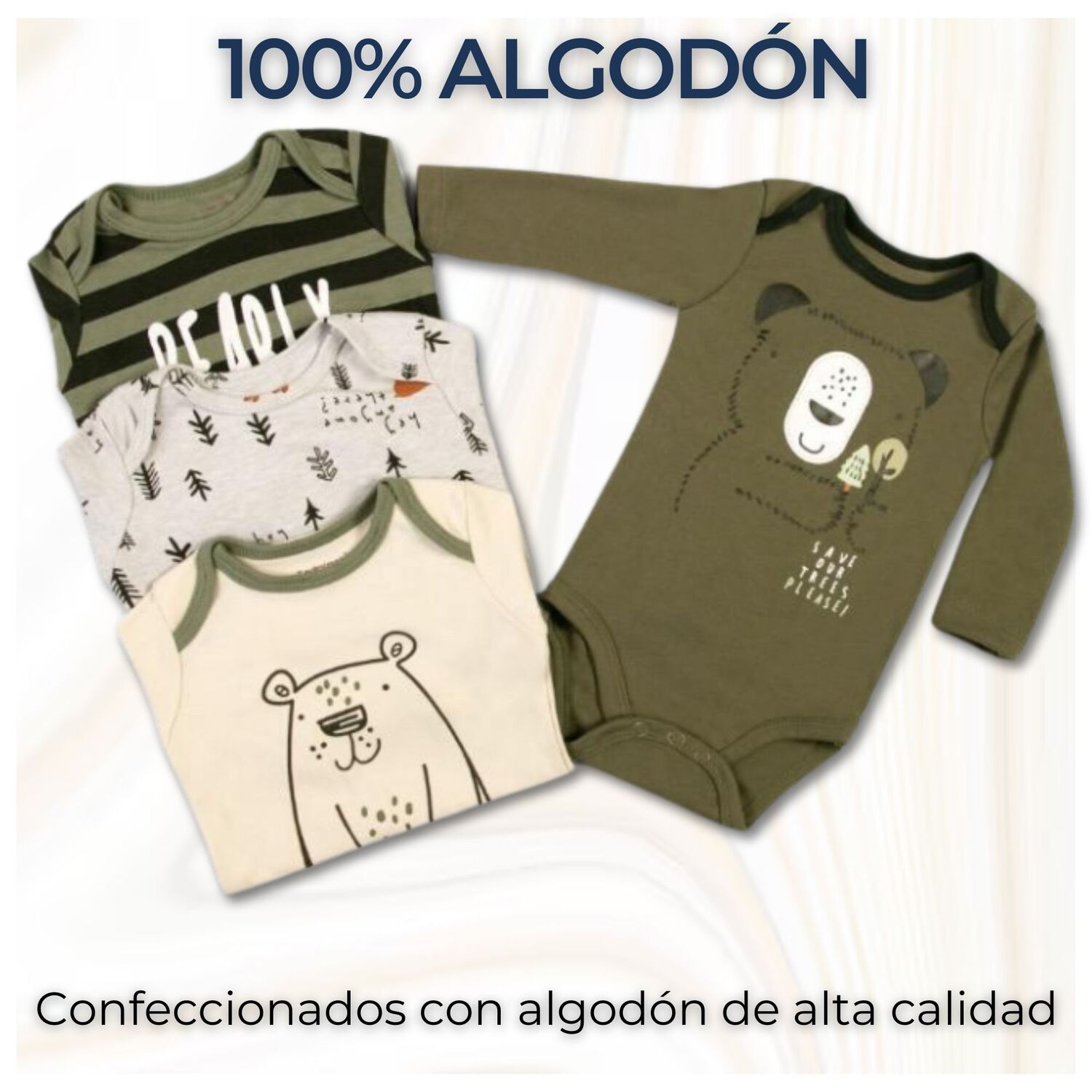 Pack 4 Bodys Ni&ntilde;o Manga Larga Tedmimak 100% Algod&oacute;n Big Bear image number 1.0