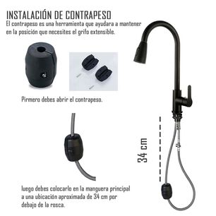 Llave Grifer&iacute;a Lavaplatos Monomando Cuello Extra&iacute;ble Negro Tap02