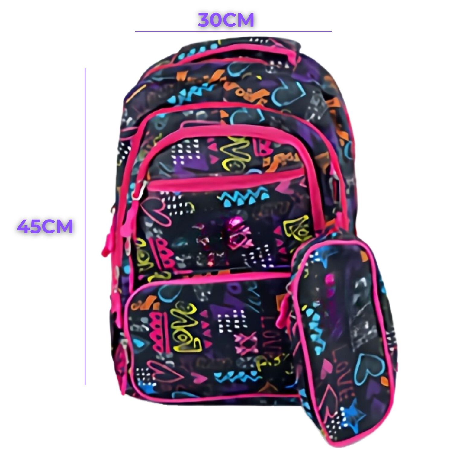Pack Mochila Lonchera Estuche 45cm Juvenil Escolar Love image number 1.0