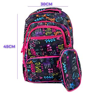 Pack Mochila Lonchera Estuche 45cm Juvenil Escolar Love