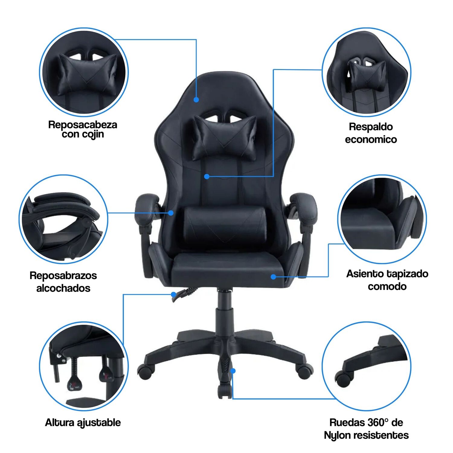 Silla Gamer Tokio Negra - Ergon&oacute;mica Con Cojines Y Reclinable Para Un Confort &Oacute;ptimo image number 1.0