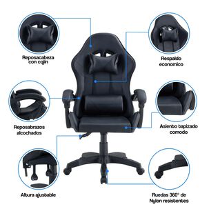 Silla Gamer Tokio Negra - Ergon&oacute;mica Con Cojines Y Reclinable Para Un Confort &Oacute;ptimo