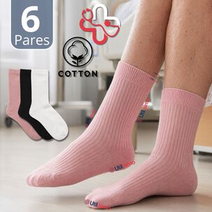 Pack 6 Pares Calcetines Diab&eacute;ticos Mujer Algod&oacute;n Suave Colores Surtidos Protecci&oacute;n
