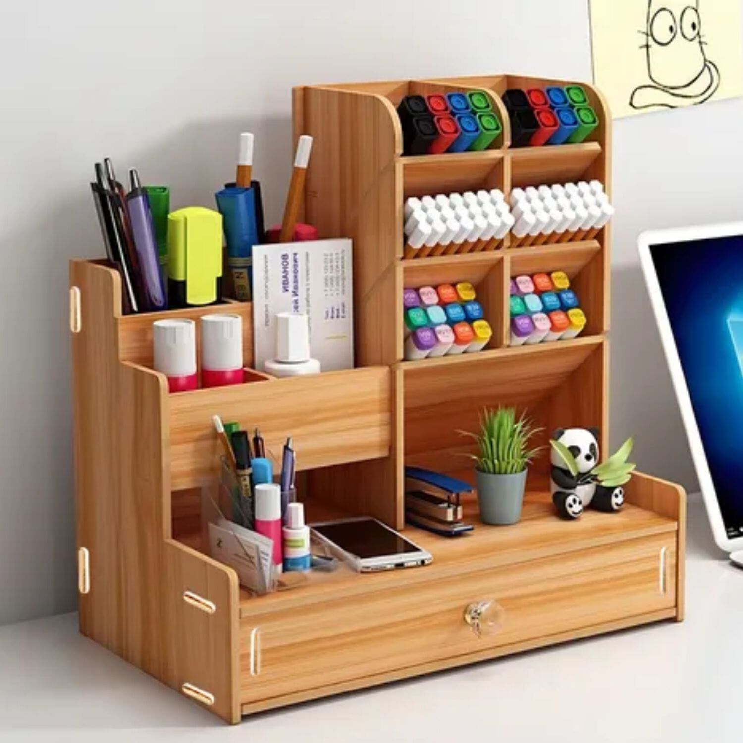 Organizador De Escritorio Madera Oficina Con Cajonera image number 1.0
