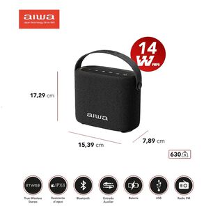 Parlante Inal&aacute;mbrico Bluetooth Port&aacute;til Aiwa 7w Con Luz Aws-s70btb