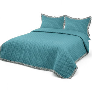  Cubrecama Bordado De Algodón Para 2 Plazas 230cm X 250cm Colcha Color Turquesa Cb18