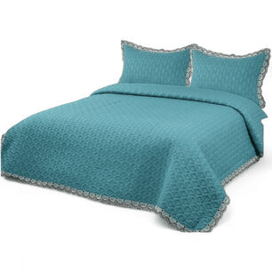  Cubrecama Bordado De Algod&oacute;n Para 2 Plazas 230cm X 250cm Colcha Color Turquesa Cb18
