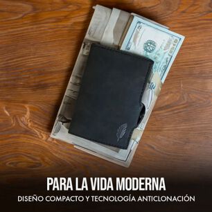 Billetera De Cuero Con Tarjetero Negra