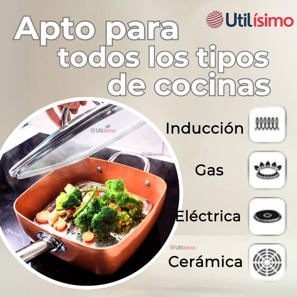 Sartén Antiadherente De Cobre Multiuso 3 En 1 Cesta Para Freír Vaporera image number 5.0