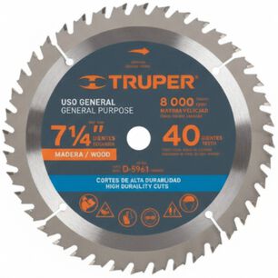 Disco Sierra Circular 7 1/4 Pulgadas 40 Dientes Truper