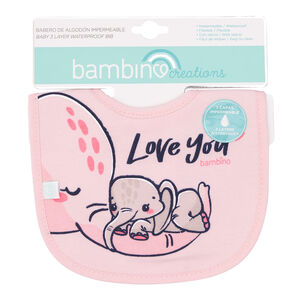 Babero De Algodón Impermeable Rosado Elefantes Niña