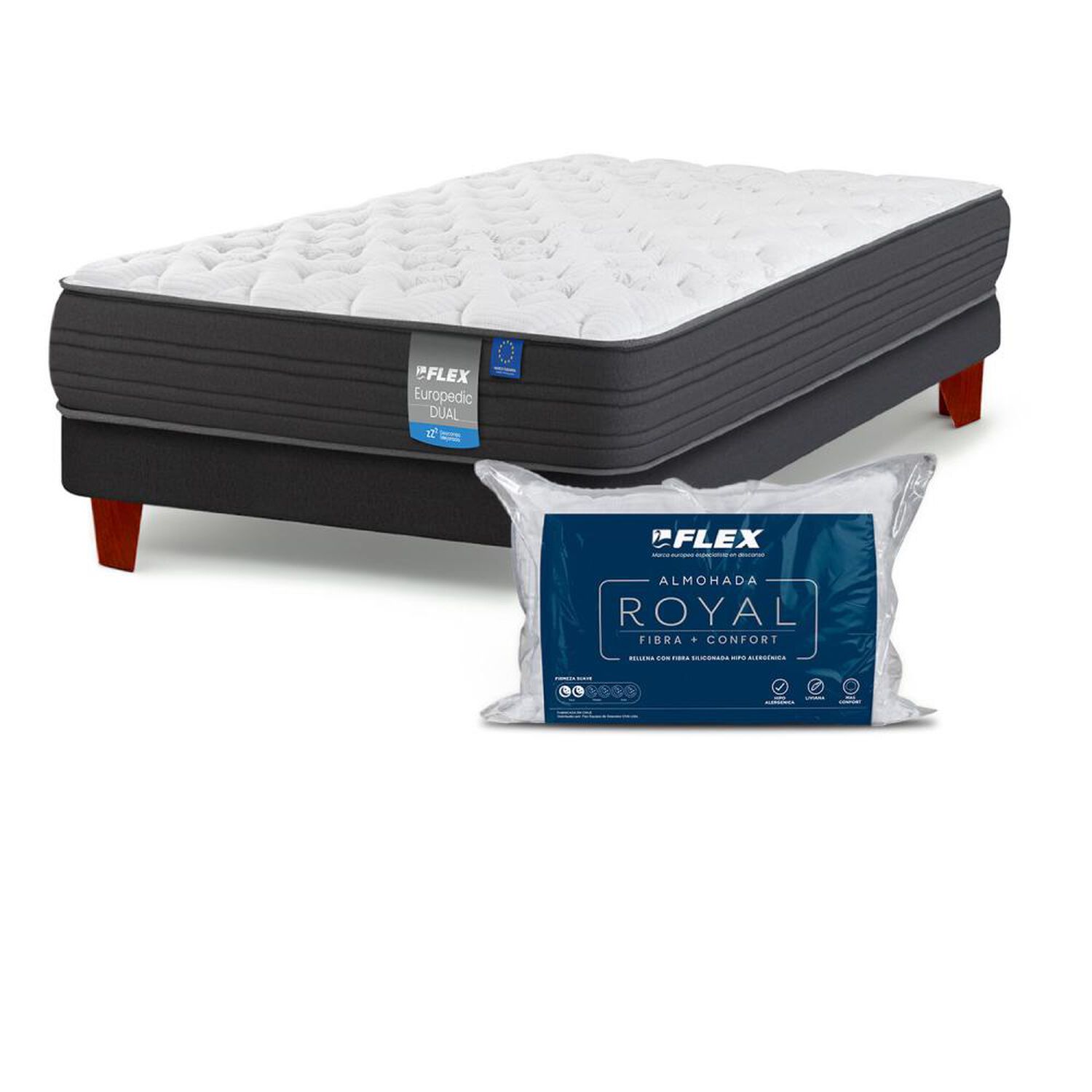 Cama Europea Flex Europedic Dual / 1.5 Plazas / Base Normal + Almohada image number 0.0