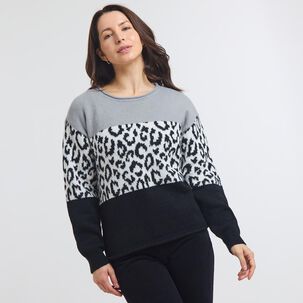 Sweater Bloque Animal Print Cuello Alto Mujer Geeps
