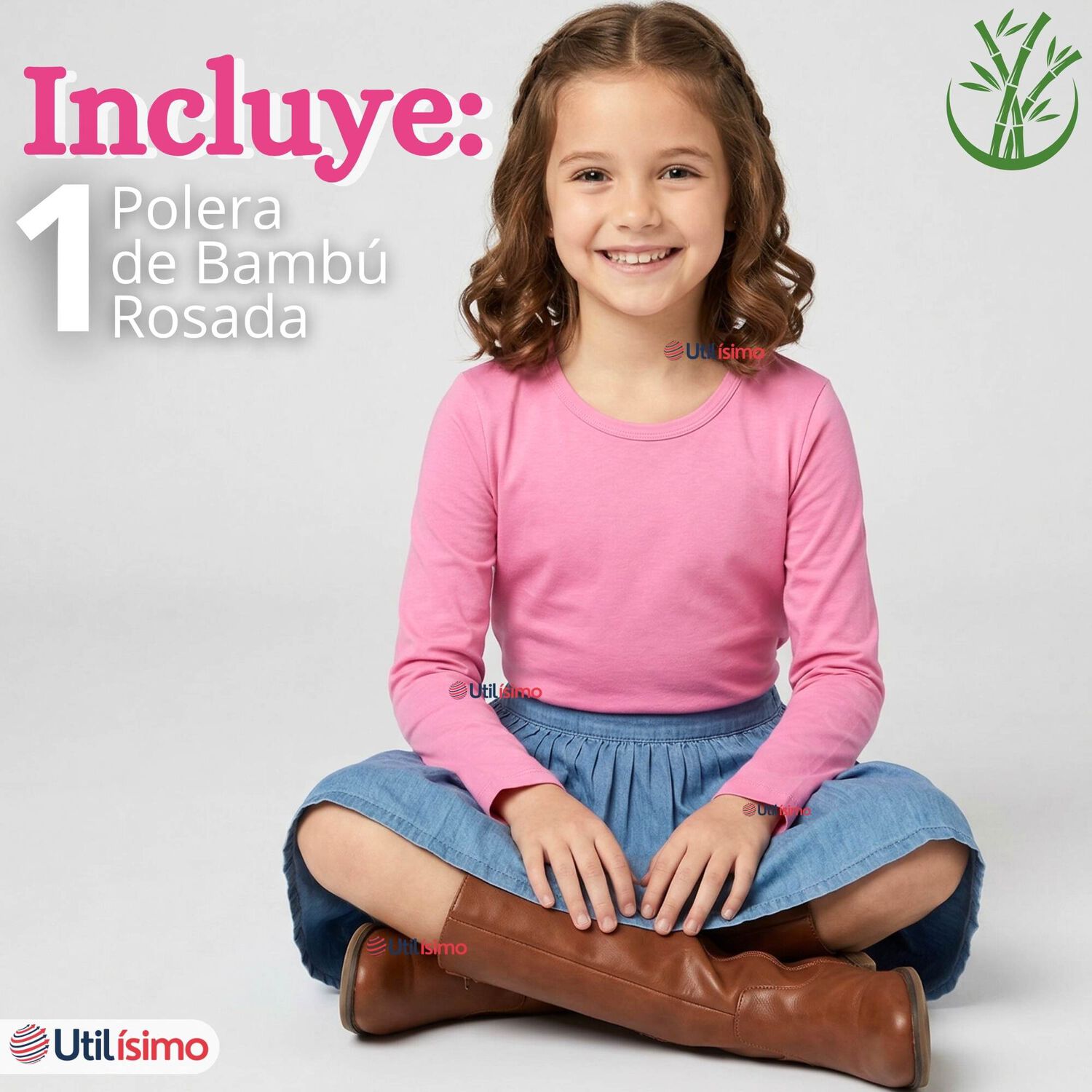 Camiseta Polera Bamb&uacute; Cuello Redondo Rosado Oscuro Primera Capa Manga Larga Ni&ntilde;a image number 1.0