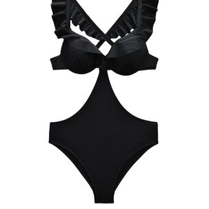 Trikini Con Vuelos Negro