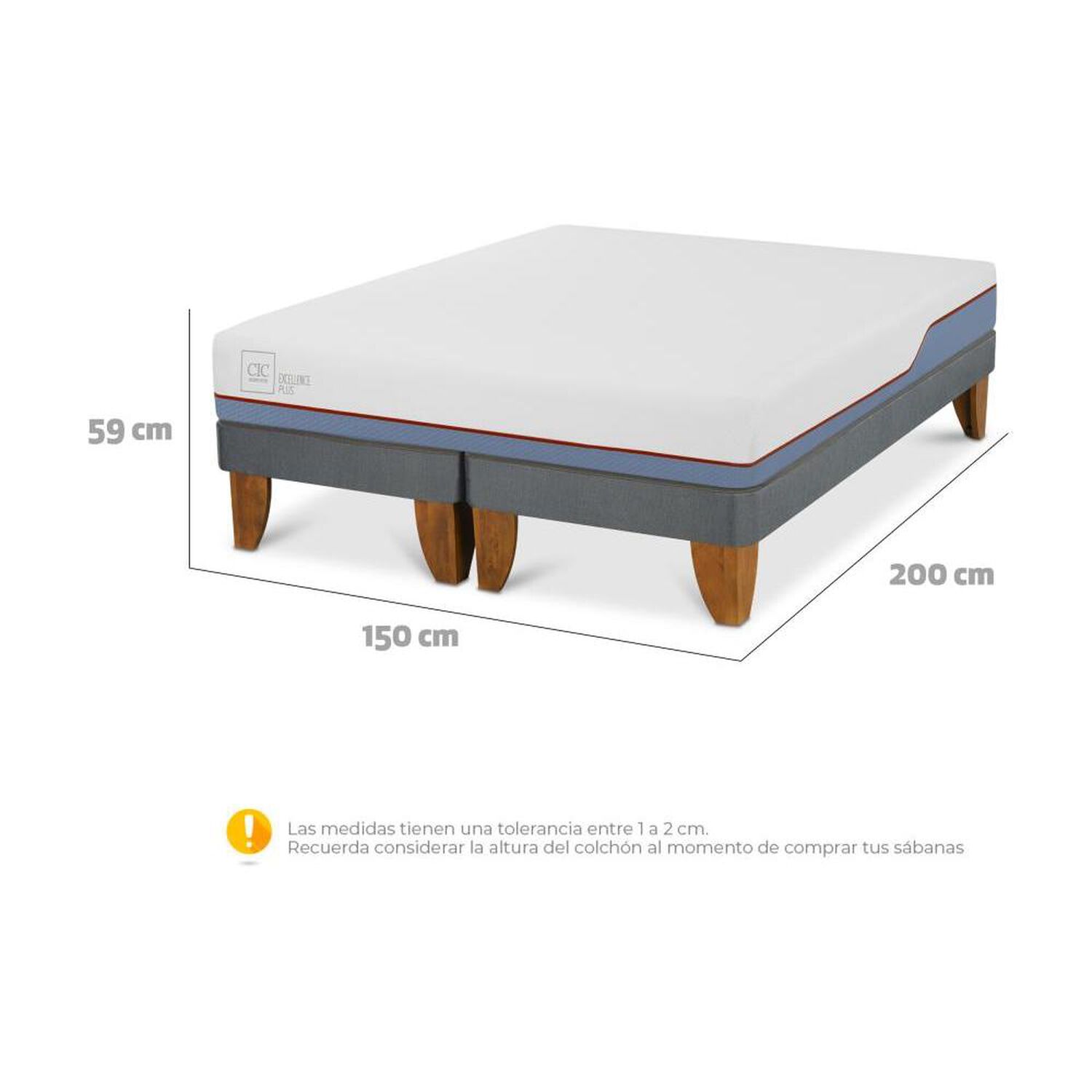 Cama Europea Cic Excellence Plus / 2 Plazas / Base Dividida + Almohadas image number 2.0