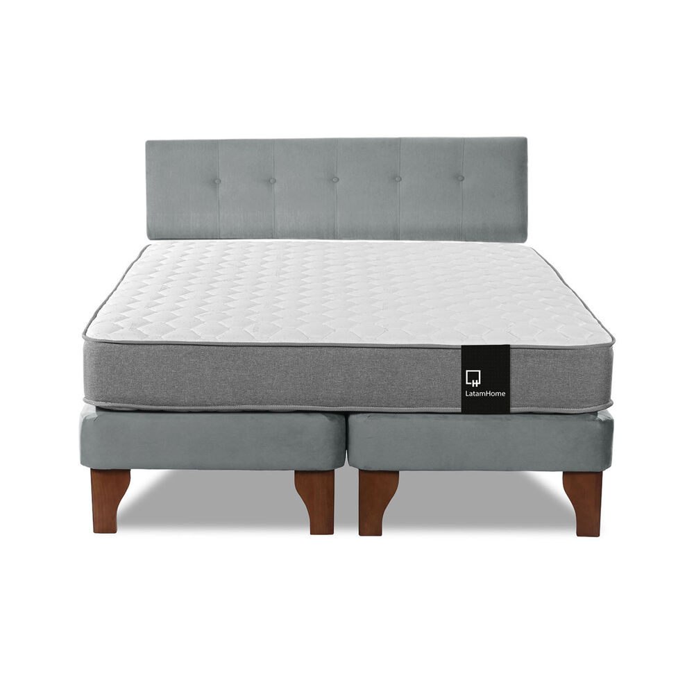 Cama Europea Zen Best Tela Velvet Gris 2 Plazas + Respaldo image number 3.0
