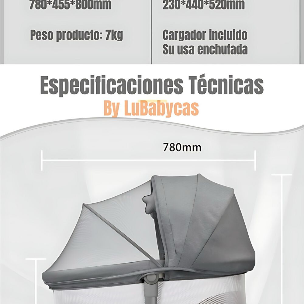 Cuna Mecedora Eléctrica 2 En 1 Mastela Gris Lubabycas image number 3.0