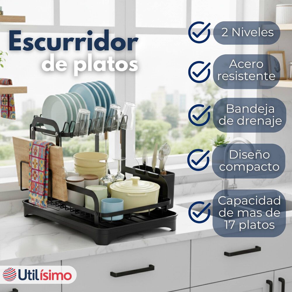 Secador Escurridor Para Platos Loza Vajilla 2 Niveles Drenaje Autom&aacute;tico image number 1.0