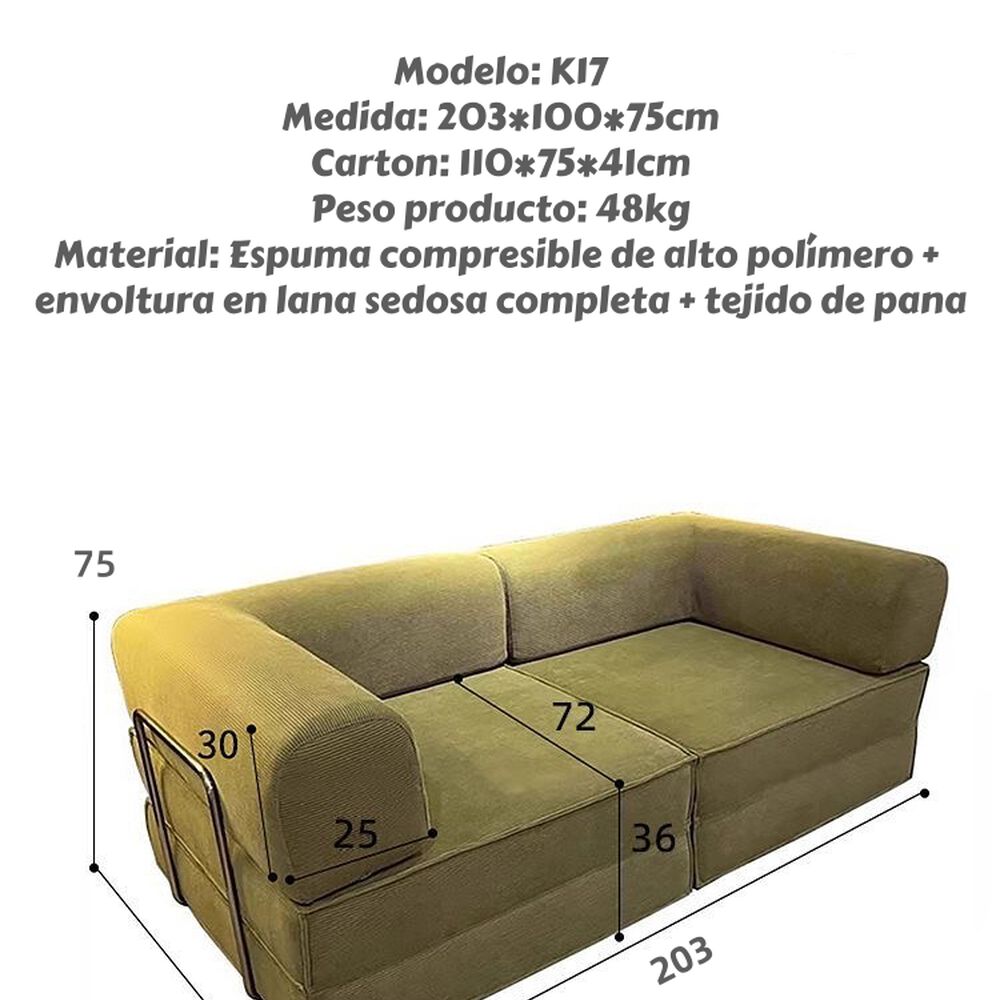 Sillon Sofa Cama Comprimido Combinable 203cm K17 Verde image number 7.0