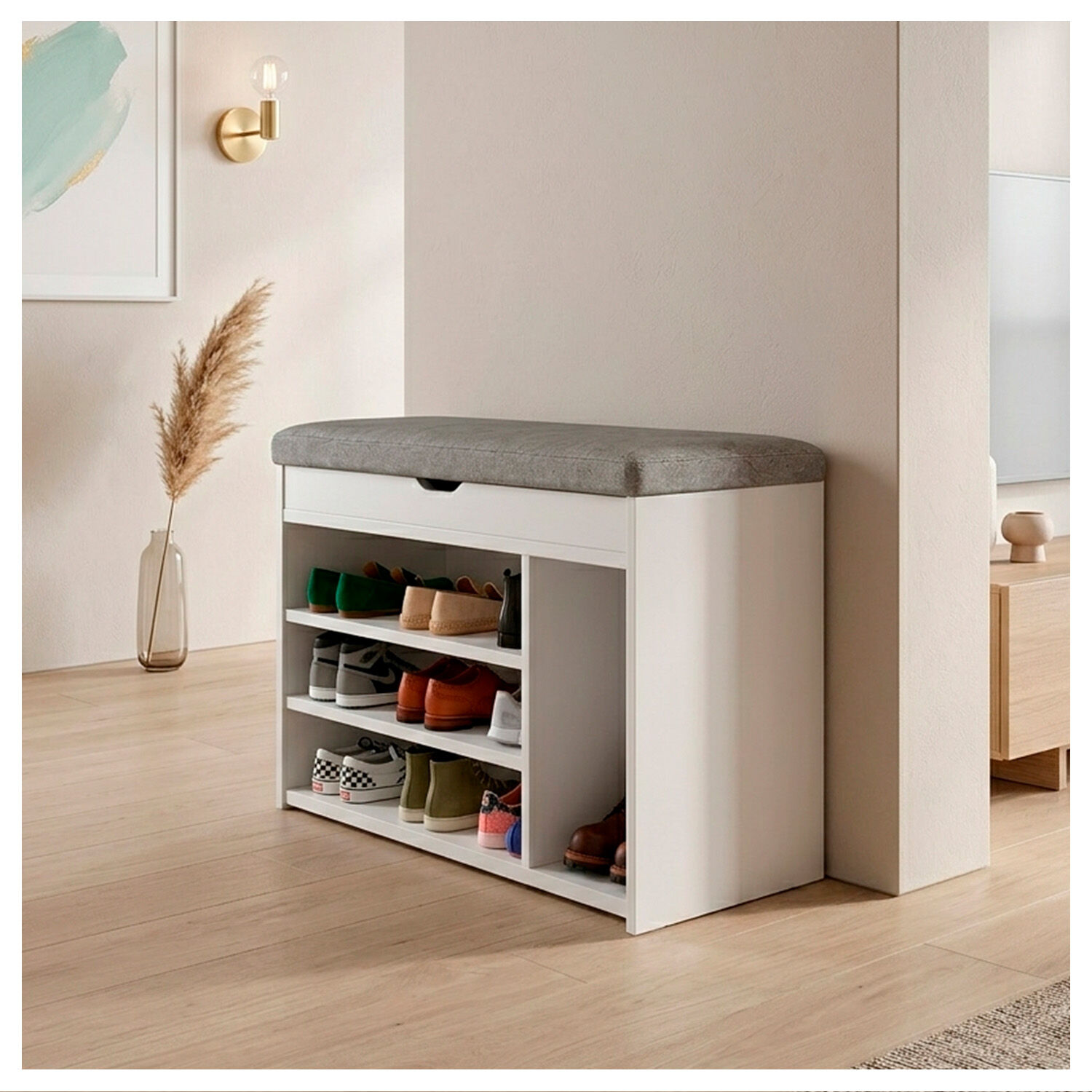 Zapatero Mueble Organizador Con Asiento Banca Y Caj&oacute;n 90cm image number 3.0
