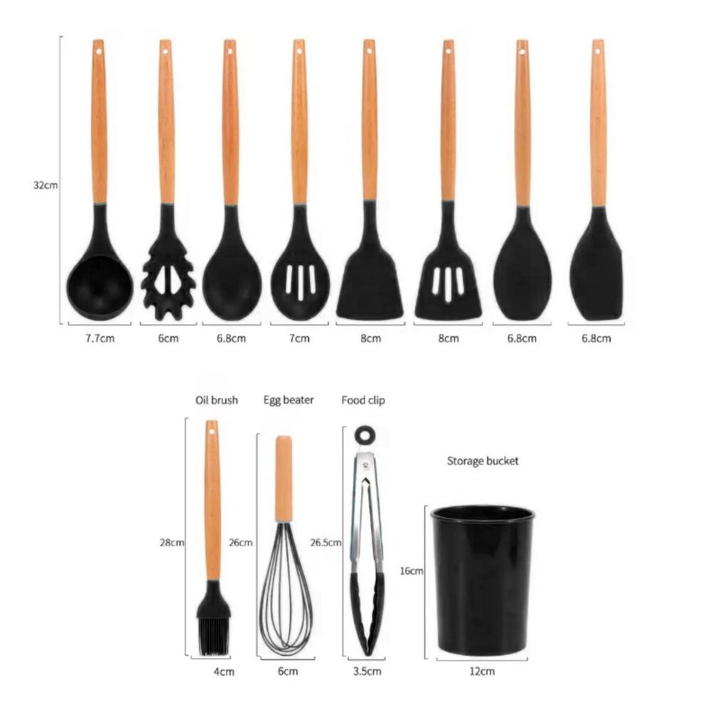 Set 11 Utensilios Cocina Antiadherentes Silicona Negro image number 5.0