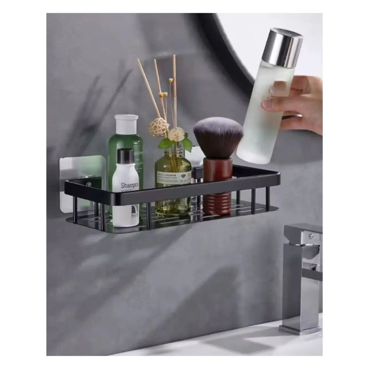 Repisa Organizador Ba&ntilde;o Ducha Adhesivo Acero Inoxidable Negro image number 2.0