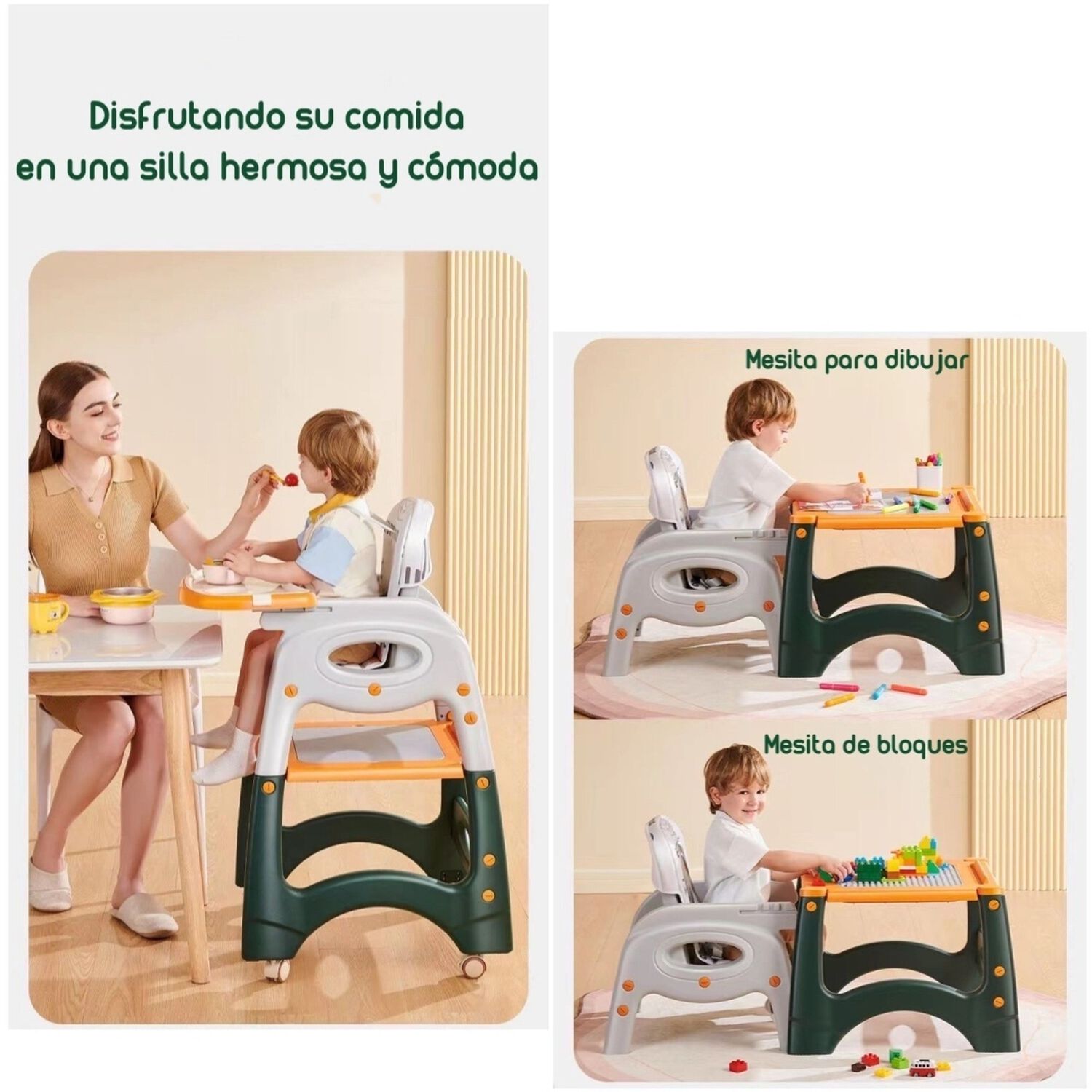 Silla De Comer Multifuncional Con Ruedas Naranja Lubabycas image number 7.0