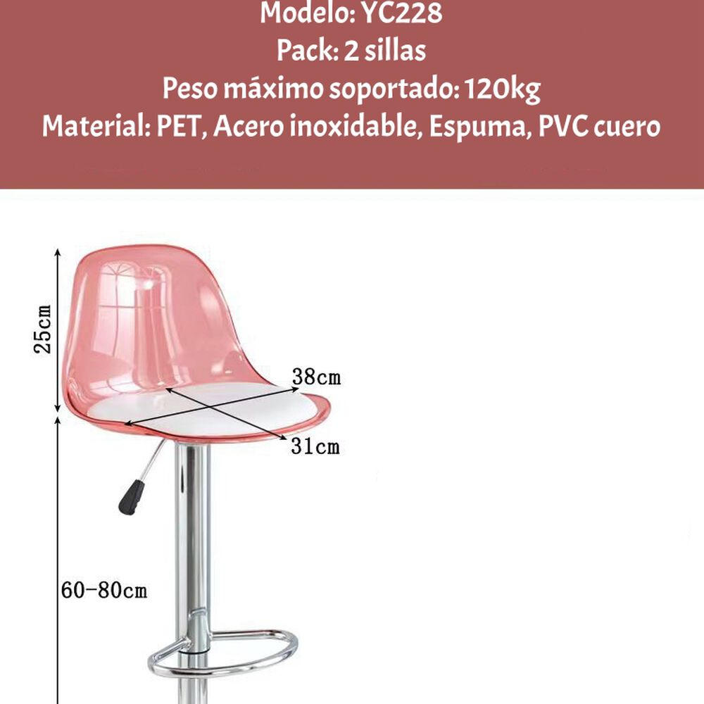 Pack 2 Sillas Piso Bar Blancas Altura Regulable Con Respaldo image number 7.0