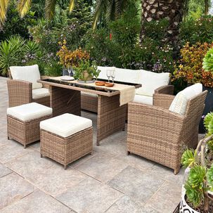 Juego Living Comedor Terraza Aurora Caramelo 7 Personas