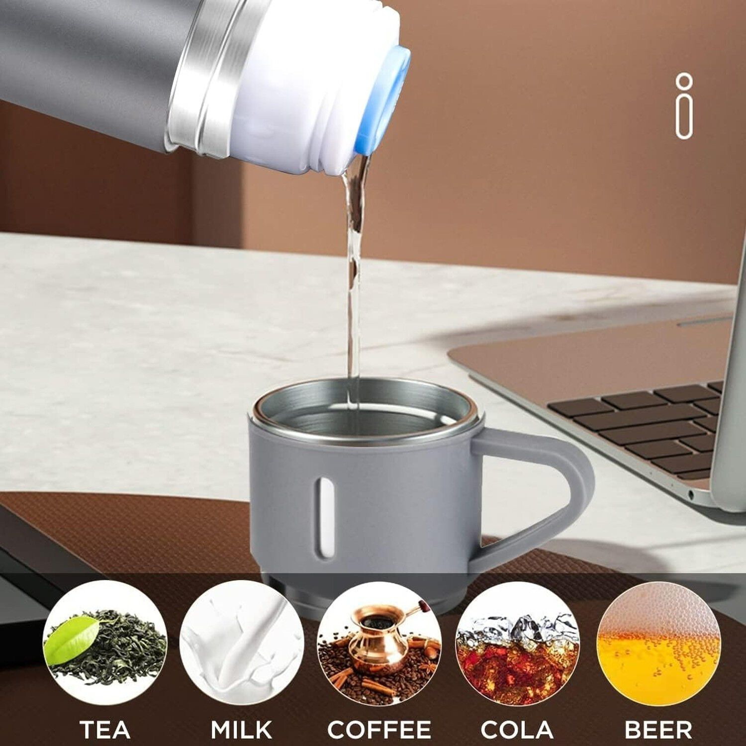 Termo Acero Inoxidable 500ml Aislante Fr&iacute;o Caliente Gris image number 2.0