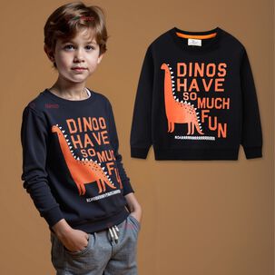 Poler&oacute;n Ni&ntilde;o Manga Larga 100% Algod&oacute;n Negro Dinosaurios