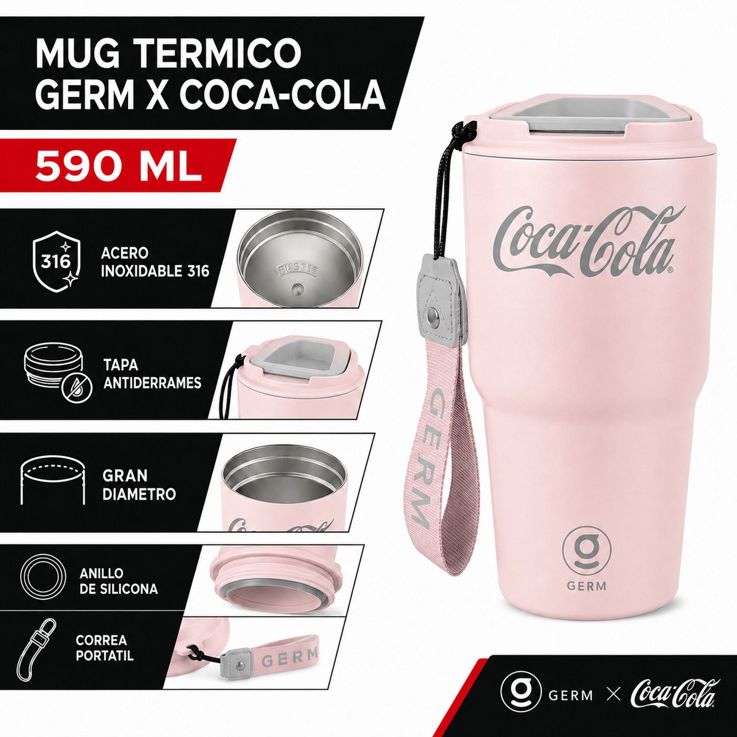 Vaso T&eacute;rmico Mug Germ Inox Coca-cola 590ml Pink Edition image number 5.0