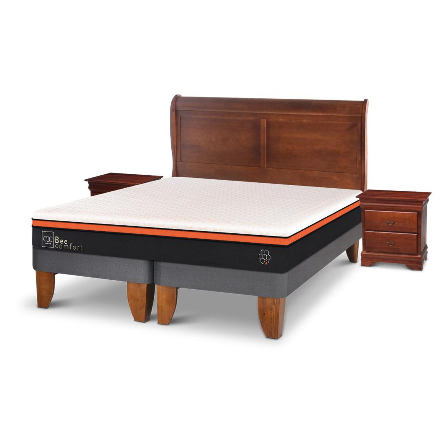 Cama Europea Cic Bee Comfort / 2 Plazas / Base Dividida + Set De Maderas image number 1.0